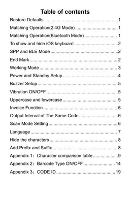 Table of contents
Restore Defaults...........................................................1
Matching Operation(2.4G Mode).