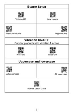 5
Buzzer Setup
Volume Off
Low volume
Medium volume
High volume
Vibration ON/OFF
Only for products with vibration function
Wir