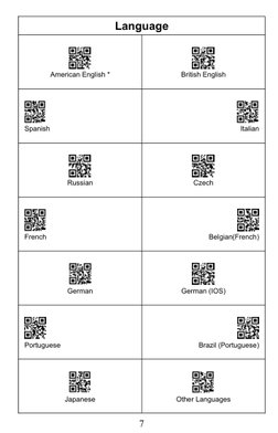 7
Language
American English *
British English
Spanish
Italian
Russian
Czech
French
Belgian(French)
German
German (IOS)
Portug