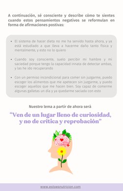 A continuación, sé consciente y describe cómo te sientes
cuando estos pensamientos negativos se reformulan en
forma de afirma