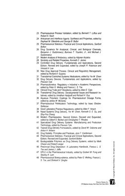 23 Pharmaceutical Process Validation, edited by Bernard T Loftus and
Robert A Nash
24 Anticancer and Interferon Agents Synthe