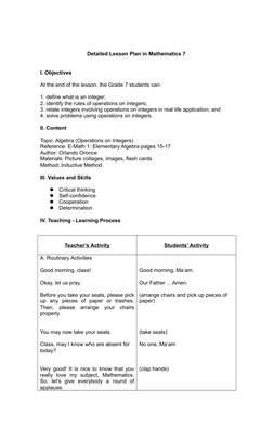 Grade 7 Integers Lesson Plan | PDF | Integer | Division (Mathematics)