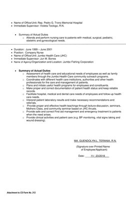  Name of Office/Unit: Rep. Pedro G. Trono Memorial Hospital 
 Immediate Supervisor: Violeta Teologo, R.N. 
 
 
 Summar