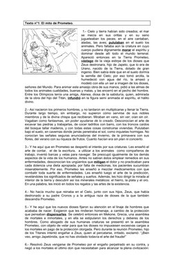 Texto n°1: El mito de Prometeo.
 1.- Cielo y tierra habían sido creados; el mar
se  mecía  en  sus  orillas  y  en  su  sen