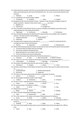 World Religions Summative Test | PDF | God | Catholic Church