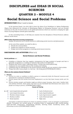 DISCIPLINES and IDEAS IN SOCIAL
SCIENCES
QUARTER 2 – MODULE 4
Social Science and Social Problems
INTRODUCTION (What I need to
