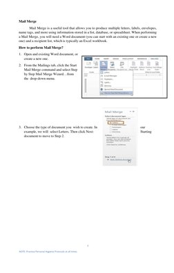 3  
NOTE: Practice Personal Hygiene Protocols at all times.  
  
 
 
Mail Merge  
Mail Merge is a useful tool that allows you