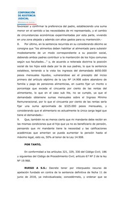 favorecer y confirmar la preferencia del padre, estableciendo una suma
menor en el sentido a las necesidades de mi representa