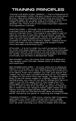 TRAINING PRINCIPLES
 PLEASE LOG BOOK EVERY SESSION – This is imperative to
your progression within the gym. Ensure you note d
