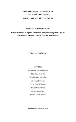 UNIVERSIDAD NACIONAL DE FORMOSA 
FACULTAD DE HUMANIDADES 
FACULTAD DE RECURSOS NATURALES 
 
 
PROYECTO DE INVESTIGACIÓN: