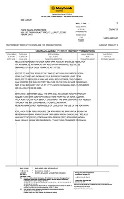 URUSNIAGA AKAUN/ 戶口進支項/ACCOUNT TRANSACTIONS
TARIKH MASUK
TARIKH NILAI
BUTIR URUSNIAGA
JUMLAH URUSNIAGA
BAKI PENYATA
進支日期
仄過賬日