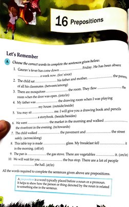L6 Prepositions 
Let's Remember 
Choose the correct words to complete thesentences given below. 
. Gaurav's fever has come do
