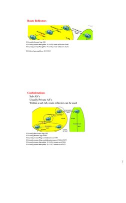 Route Reflectors 
RR 
R1(config)#router bgp 100 
R1(config-router)#neighbor 10.14.0.4 route-reflector-client 
R1(config