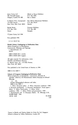 James Currey Ltd
Mkuki na Nyota Publishers
54b Thornhill Square
P.O. Box 4205
Islington, London N11BE
Dar es Salaam
St