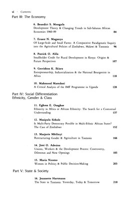 vi
Contents
Part III: The Economy
6. Benedict S. Mongula
Development Theory & Changing Trends in Sub-Saharan African
Eco