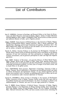 List of Contributors
Jimi O. ADESINA - Lecturer in Sociology, and Research Fellow at the Centre for Econo-
metric and Allie