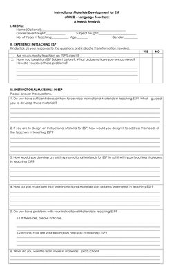 ESP Instructional Materials Needs Analysis | PDF | Questionnaire ...