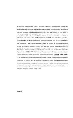 mil dieciocho, extendida por el Auxiliar Contable de Fideicomiso en mención y el Contador, en 
donde consta que el crédito co
