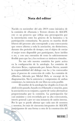 Varios Autores | 3
Nota del editor
Nacido en noviembre del año 2019 como iniciativa de 
la comisión de «Fantasía y Terror» de