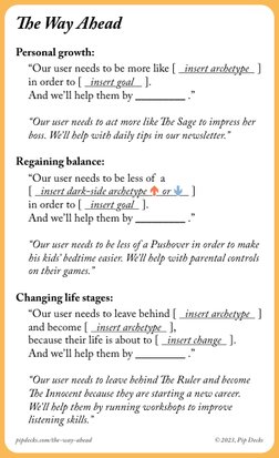 The Way Ahead
Personal growth:
“Our user needs to be more like [   insert archetyp
ype   ] 
in order to [   insert goal    ].