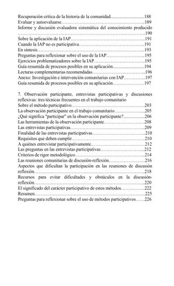 Recuperación crítica de la historia de la comunidad..............................188 
Evaluar y autoevaluarse…………………………………………