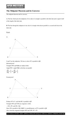 The Midpoint Theorem and its Converse 
The midpoint theorem and its converse. 
 
A. The line which joins the midpoints
