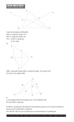 S and T are the midpoints of PQ and PR. 
QTX is a straight line with QT = TX 
RSY is a straight line with RS = SY 
Pr