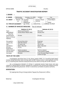 Traffic Accident Investigation Report | PDF | Traffic Collision | Vehicles