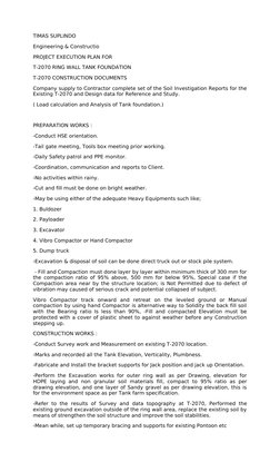 TIMAS SUPLINDO 
Engineering & Constructio 
PROJECT EXECUTION PLAN FOR 
T-2070 RING WALL TANK FOUNDATION 
T-2070 CONSTRUCTION