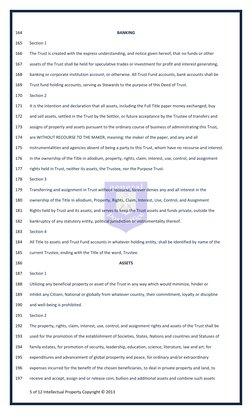 5 of 12 Intellectual Property Copyright © 2013 
 
BANKING 
164 
Section 1 
165 
The Trust is created with the express under