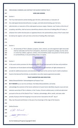 8 of 12 Intellectual Property Copyright © 2013 
 
IRREVOCABLE COMMON LAW CONTRACT FOR SACRED PURPOSE TRUST. 
266 
HEIRS AND