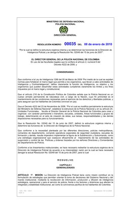 MINISTERIO DE DEFENSA NACIONAL
POLICÍA NACIONAL
DIRECCIÓN GENERAL 
                     RESOLUCIÓN NÚMERO     00035  DEL    0