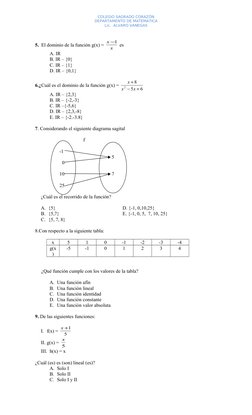 COLEGIO SAGRADO CORAZÓN
DEPARTAMENTO DE MATEMATICA
Lic.  ALVARO VANEGAS
5.  El dominio de la función g(x) = 
x
x
1
− es 
A. I
