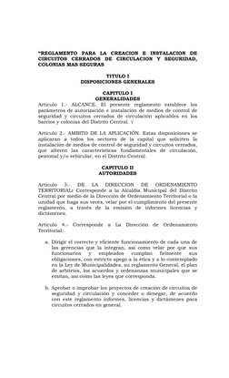 “REGLAMENTO PARA LA CREACION E INSTALACION DE 
CIRCUITOS CERRADOS DE CIRCULACION Y SEGURIDAD, 
COLONIAS MAS SEGURAS