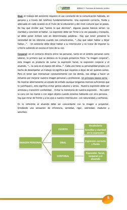 MODULO 1: Funciones de Asistente Jurídico 
 
6 
 
Oral: el trabajo del asistente requiere el uso constante de la comunicación