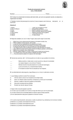 Prueba de comprensión Lectora: 
Libro: “FINIS MUNDI” 
 
Nombre: ______________________________________________ Fecha:______
