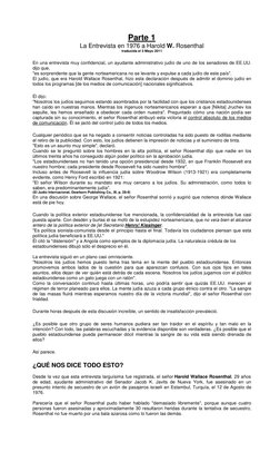 Parte 1 
La Entrevista en 1976 a Harold W. Rosenthal 
traducida el 3 Mayo 2011 
 
En una entrevista muy confidencial, un ayud