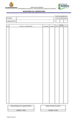 DIRECCIÓN ACADÉMICA
DEPARTAMENTO DE APOYO Y EVALUACIÓN DE LA PRÁCTICA DOCENTE
INVENTARIO DE LABORATORIO