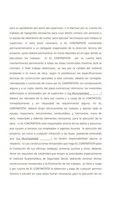 para su aprobación por parte del supervisor; i) A efectuar por su cuenta los
trabajos de topografía necesarios para cuyo efec