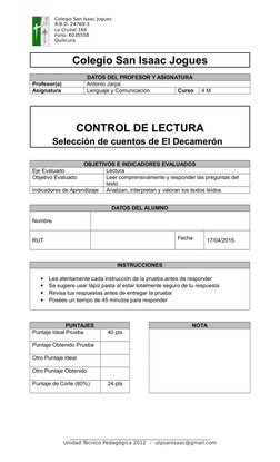 Colegio San Isaac Jogues
R.B.D. 24769-3
Lo Cruzat 164
Fono: 6035558
Quilicura
Colegio San Isaac Jogues
DATOS DEL PROFESOR Y A