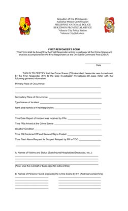 Police Responder Form Example First Responder's Crime Scene Form | PDF | Crime Scene | Criminal Justice