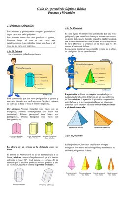 Guía de Aprendizaje Séptimo Básico
Prismas y Pirámides
1- Prismas y pirámides
Los prismas y pirámides son cuerpos geométri