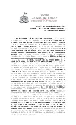 AGENCIA DEL MINISTERIO PÚBLICO 33/A
ABOGADO ALEX GIOVANY CUADRAS MONTOYA
ACTA MINISTERIAL: 499/2015
- - - FE MINISTERIAL EN E