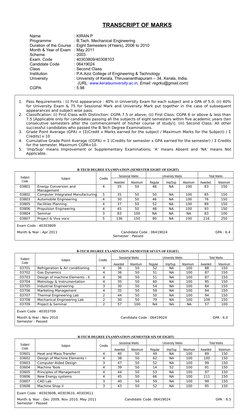 B.Tech Mechanical Engineering Transcript | PDF | Grading (Education ...