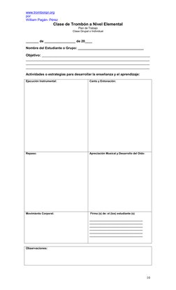 www.trombonpr.org 
por 
William Pagán- Pérez 
 
10
Clase de Trombón a Nivel Elemental 
Plan de Trabajo 
Clase Grupal o Indivi