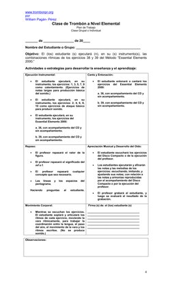 www.trombonpr.org 
por 
William Pagán- Pérez 
 
4
Clase de Trombón a Nivel Elemental 
Plan de Trabajo 
Clase Grupal o Individ