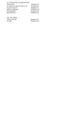 VI.- FELICIDAD Y SATISFACCION
Persona feliz                                               Pregunta (2)
Le molesta su aspecto