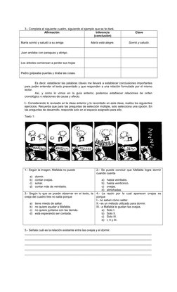 3.- Completa el siguiente cuadro, siguiendo el ejemplo que se te dará.
Afirmación
Inferencia
(conclusión)
Clave
María sonrió