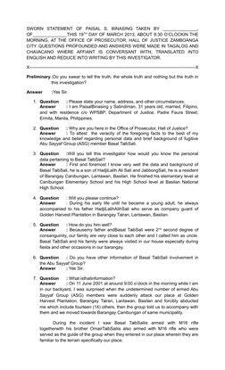 SWORN  STATEMENT  OF  PAISAL  S.  BINASING  TAKEN  BY  ______________,
OF______________THIS 19TH DAY OF MARCH 2013, ABOUT 9:3
