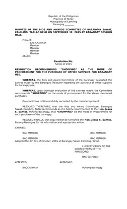 BAC Resolution for Office Supplies Purchase | PDF